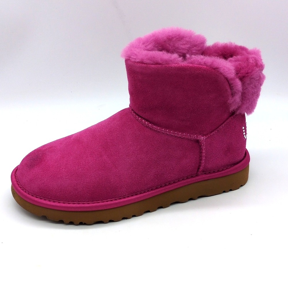 UGG Shoes Womens Pink 6 Ankle Snow Boots Suede Fur Lined Rhinestones Pull On